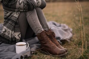 Black leather chunky boots with thick sole