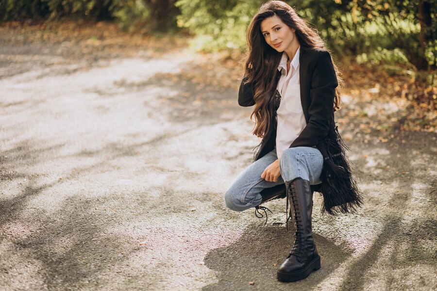 Black leather chunky boots with thick platform soles