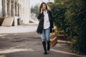 Pair of brown chunky boots with lace-up detailing